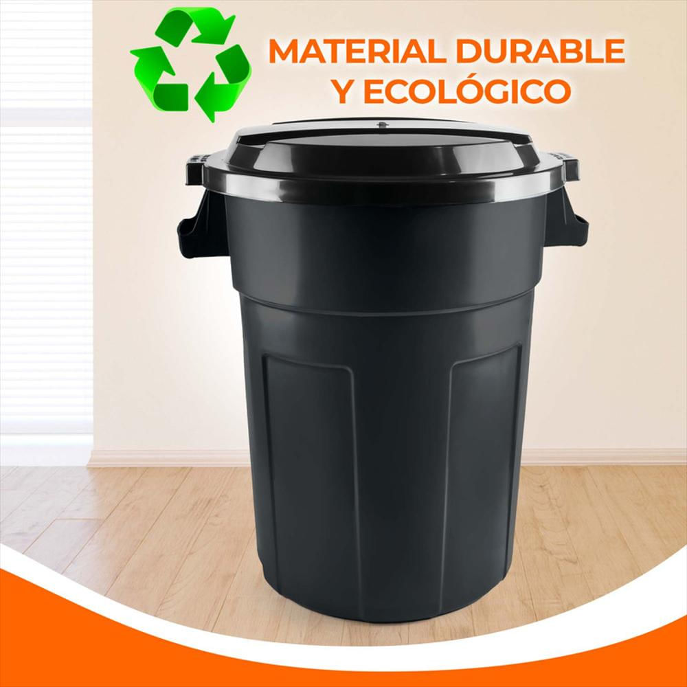 Caneca Tanque Grande Multiuso Plástica 70L Con Tapa Y Manija Negro img #3