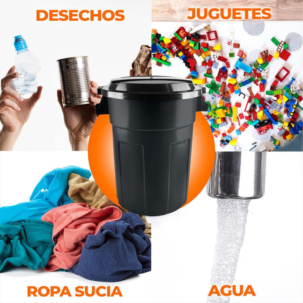 Caneca Tanque Grande Multiuso Plástica 70L Con Tapa Y Manija Negro img #4