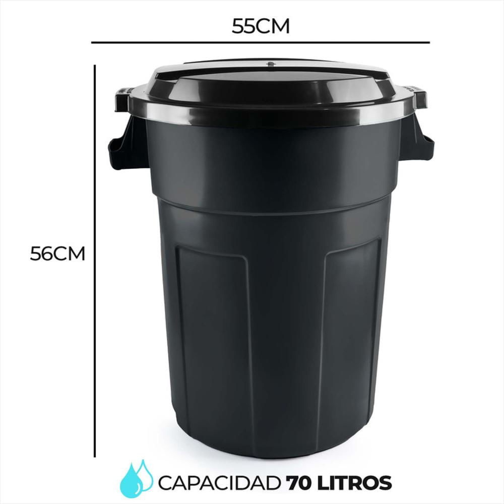 Caneca Tanque Grande Multiuso Plástica 70L Con Tapa Y Manija Negro img #5