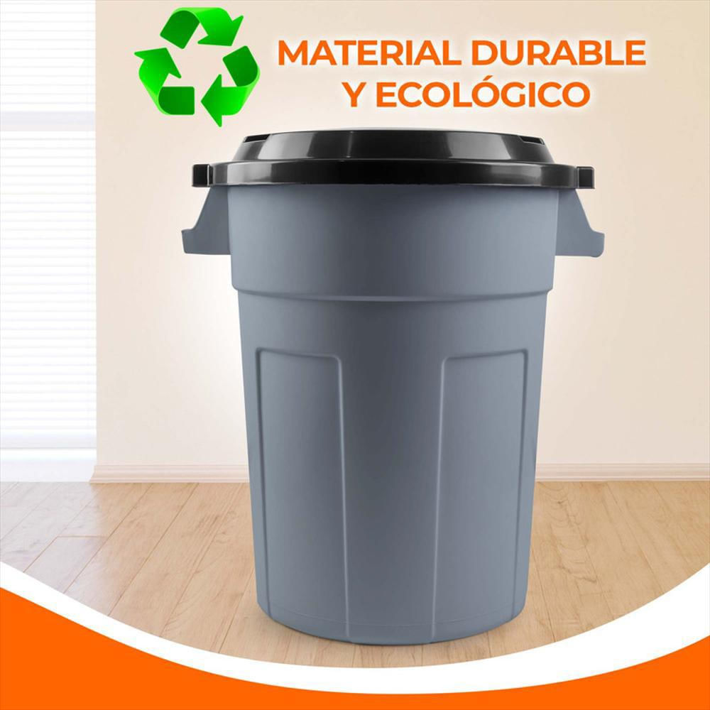Caneca Tanque Grande Multiuso Plástica 70L Con Tapa Y Manija Gris img #3