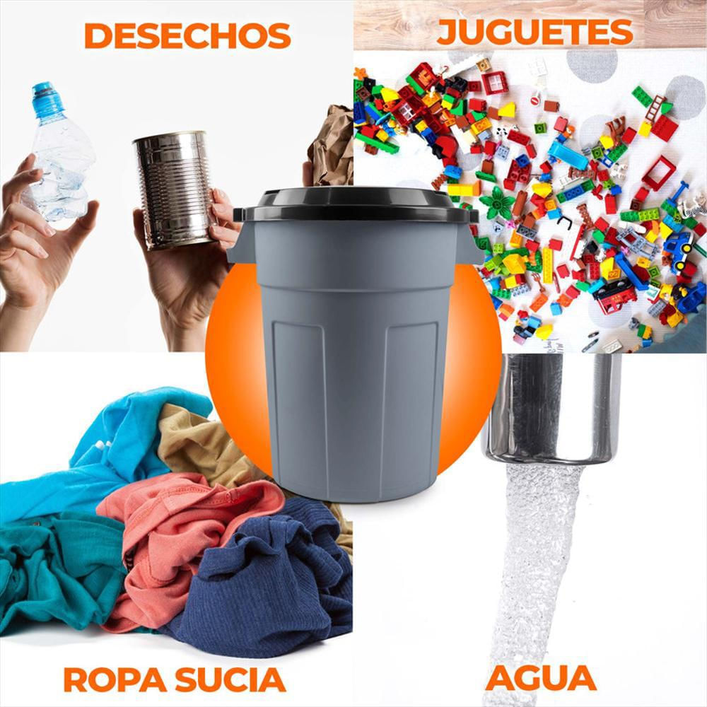 Caneca Tanque Grande Multiuso Plástica 70L Con Tapa Y Manija Gris img #4