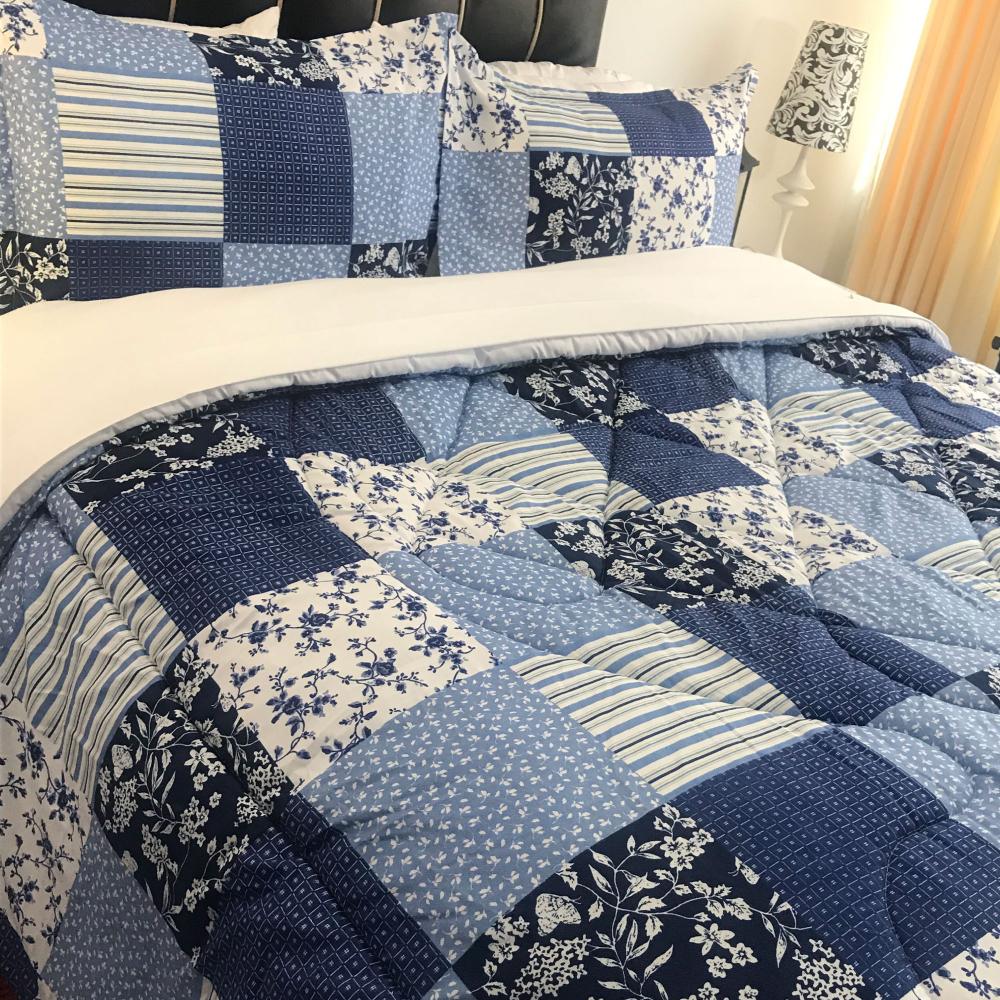 Plumón Doble Estampado Cuadros Azules + Fundas img #3