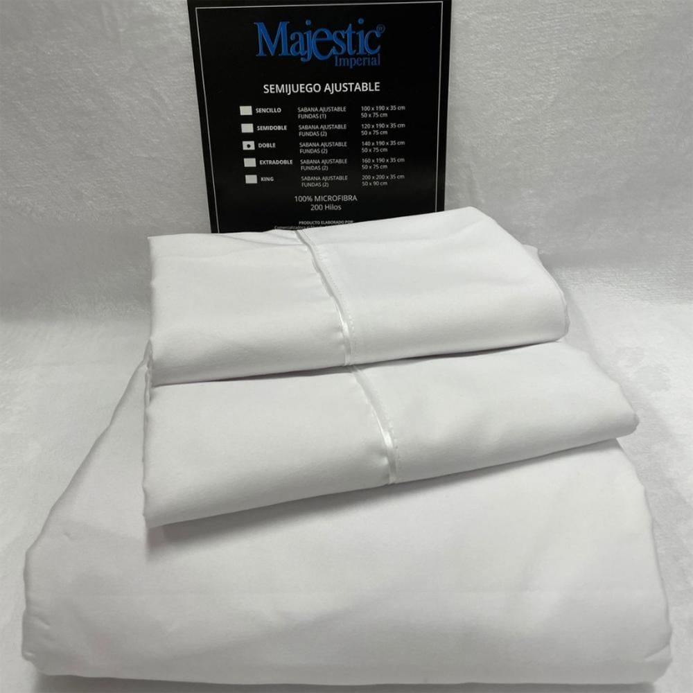 Juego De Sábanas Blanco Queen (1,60 X 1,90) Unicolor, Majestic.