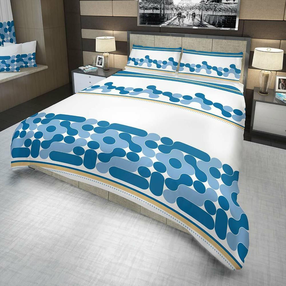 Juego De Sabanas Algodón 180 Hilos Queen 160 Cm Blanco Con Círculos Unidos Azules img #1