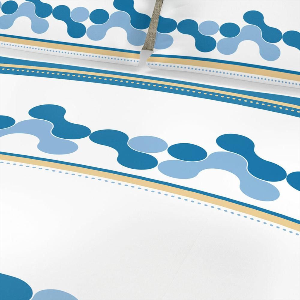 Juego De Sabanas Algodón 180 Hilos Queen 160 Cm Blanco Con Círculos Unidos Azules img #2