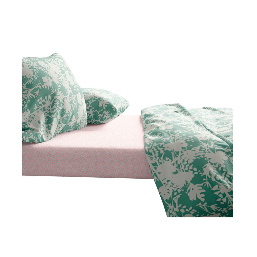 Sabanas Semidoble En Microfibra Verde Estampada De Flores