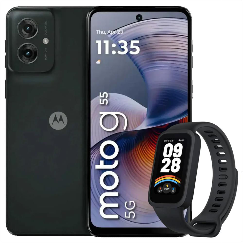 Combo Celular Motorola Moto G55 5G 256Gb 8Gb Negro + Band 9 Active Blk