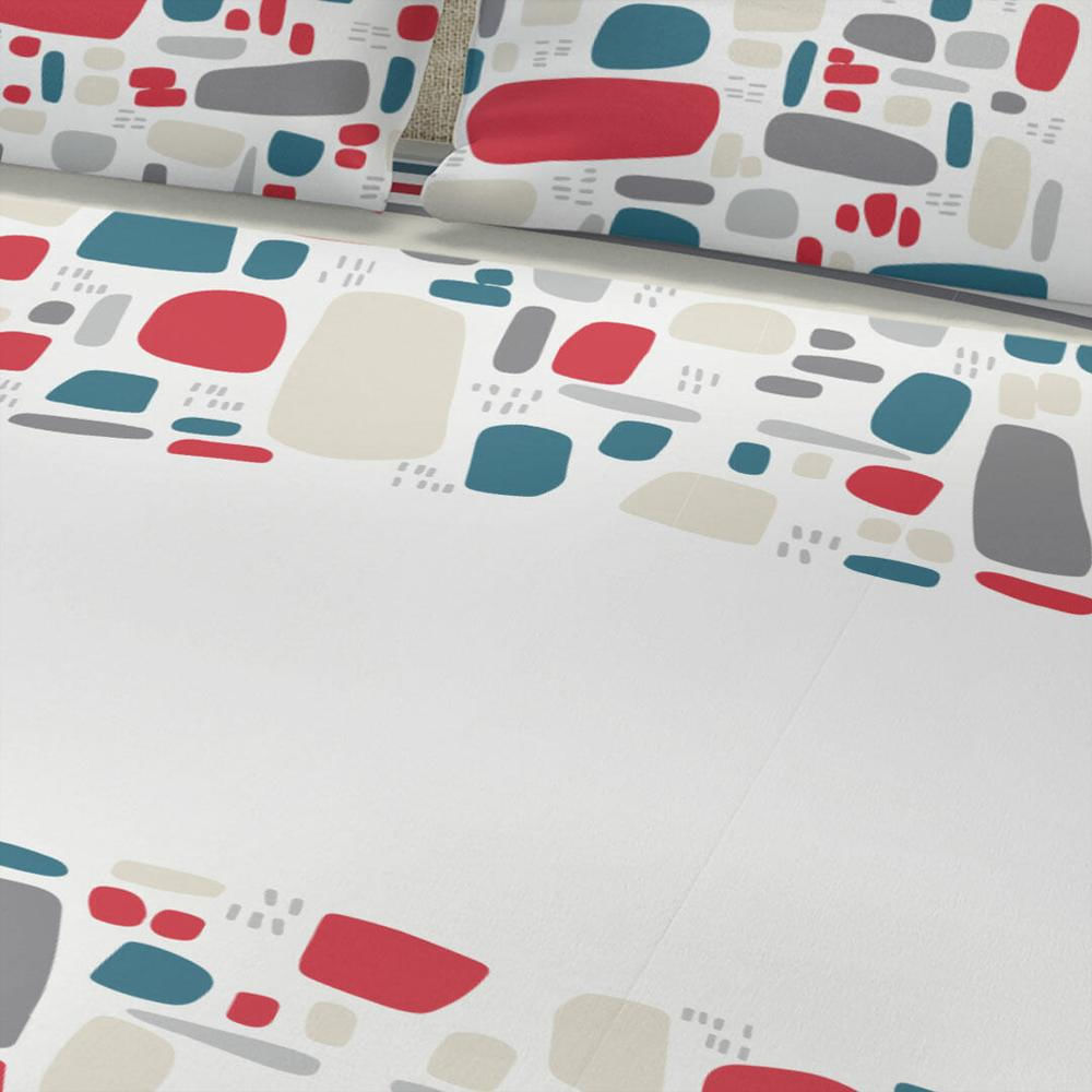 Juego De Sabanas Microfibra Doble 140 Cm Blanco Con Rectángulos De Colores img #2