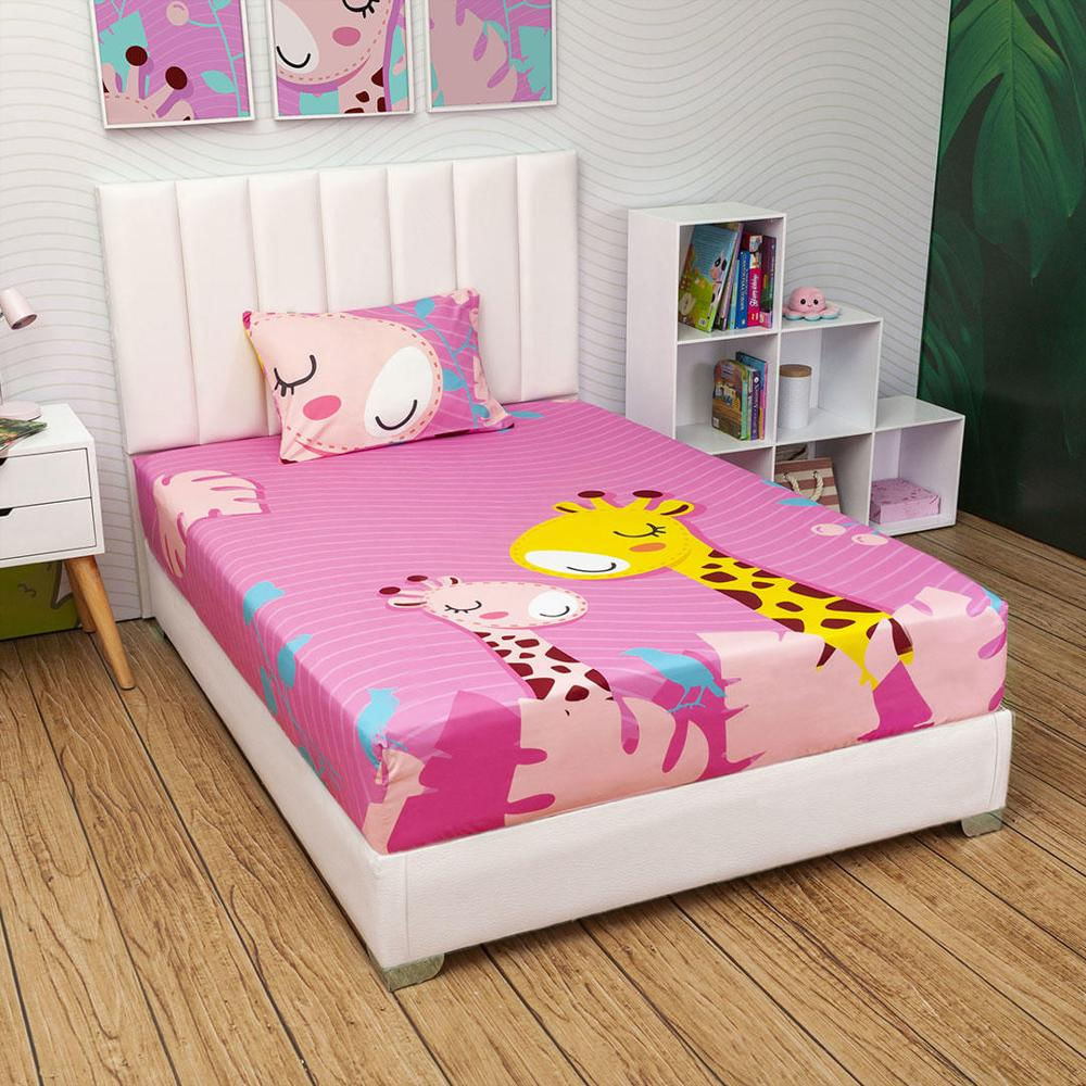 Juego De Sabanas Infantil Microfibra Sencilla 100 Cm Rosado De Jirafas
