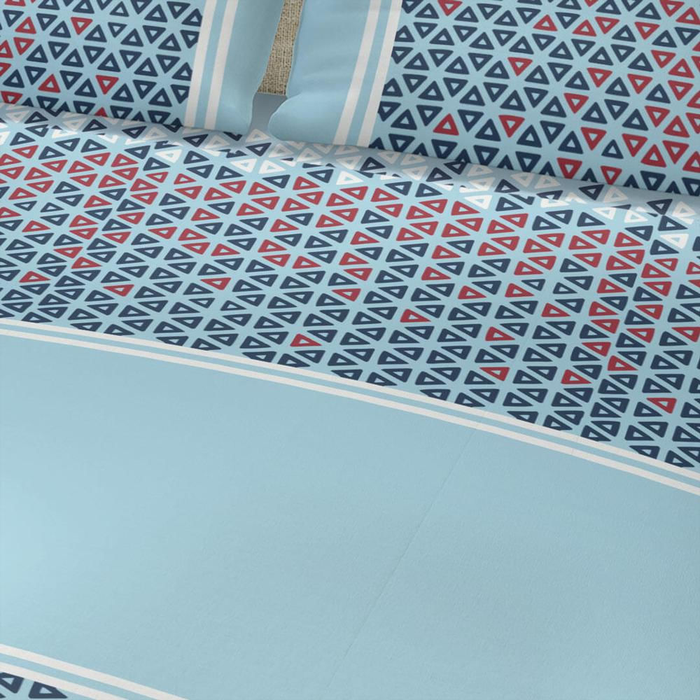 Juego De Sabanas Microfibra Doble 140 Cm Azul Con Triángulos Pequeños Azules Y Rojos img #1