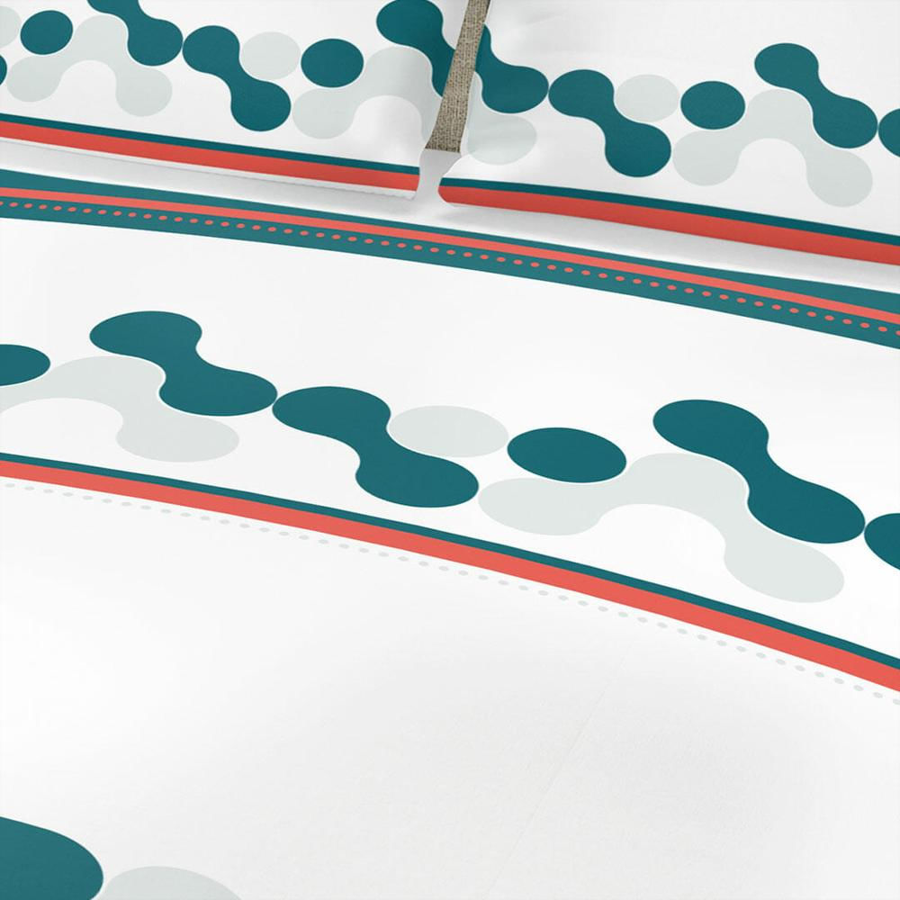 Juego De Sabanas Algodón 180 Hilos Doble 140 Cm Blanco Con Círculos Verde Azul img #2