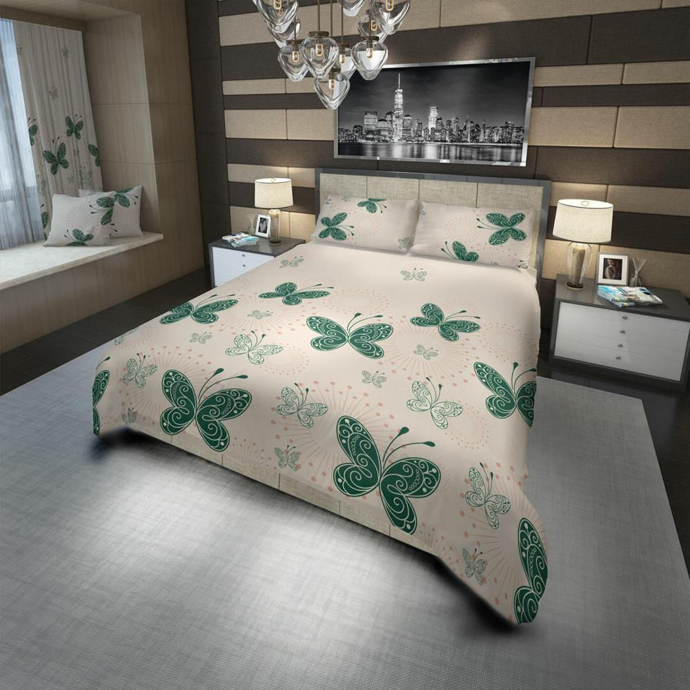 Juego De Sabanas Microfibra Doble 140 Cm Blanco Con Mariposas Verdes img #1