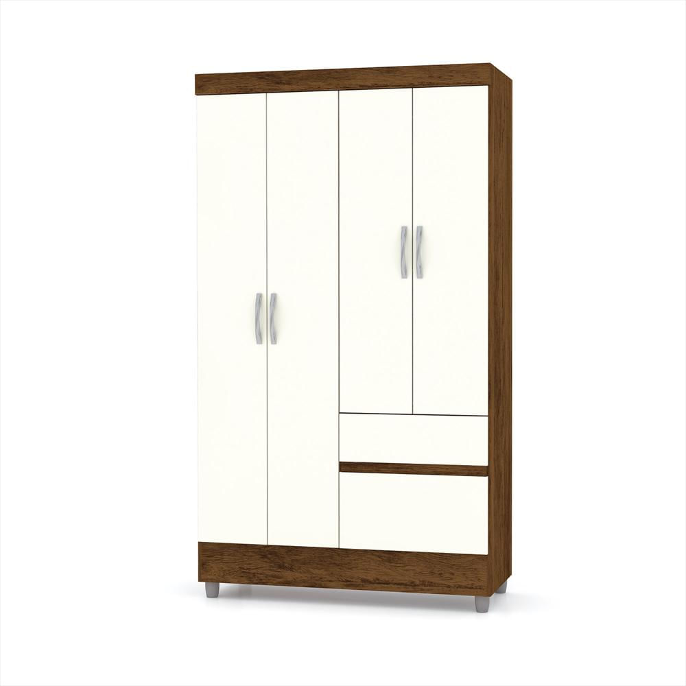Closet 4 Puertas Con 2 Cajones Bonic Marrón/Blanco Apagado