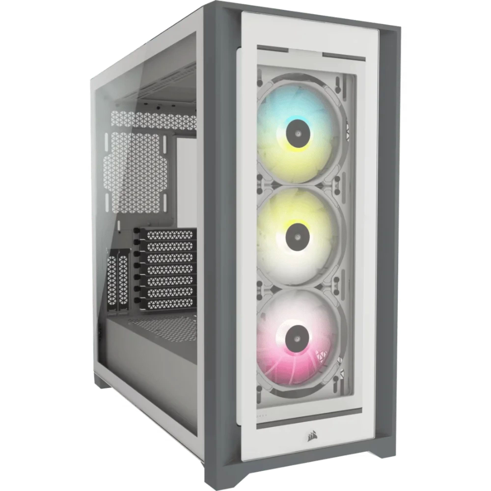 Chasis inteligente para PC ATX semitorre con cristal templado iCUE 5000X RGB, Blanco