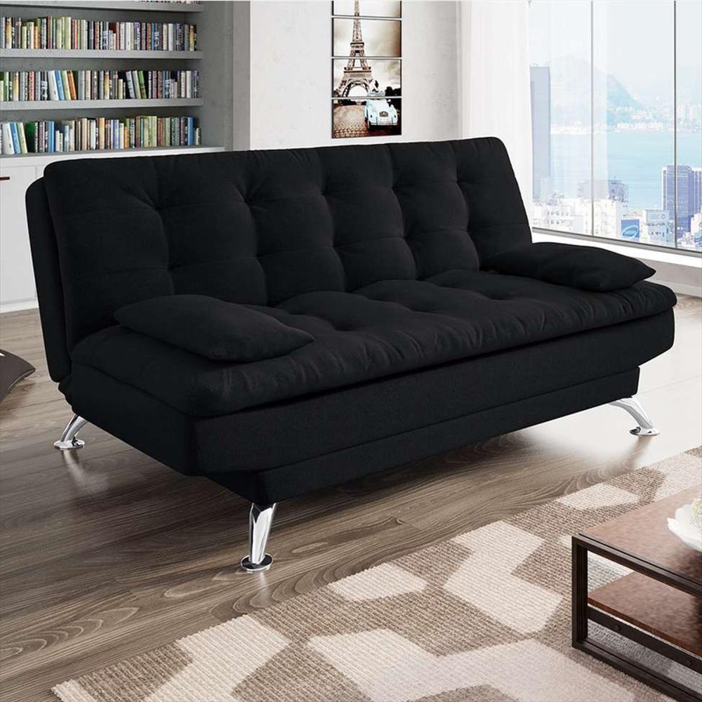 Sofá Cama Click Muebles Alkar Tela Microfibra Negro Con Almohadas