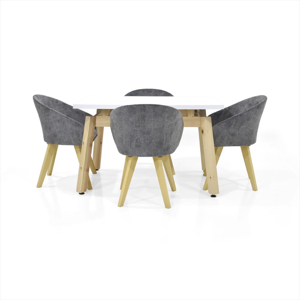 Juego De Comedor 4 Puestos Tyrone + Sillas Noto Tela Gris