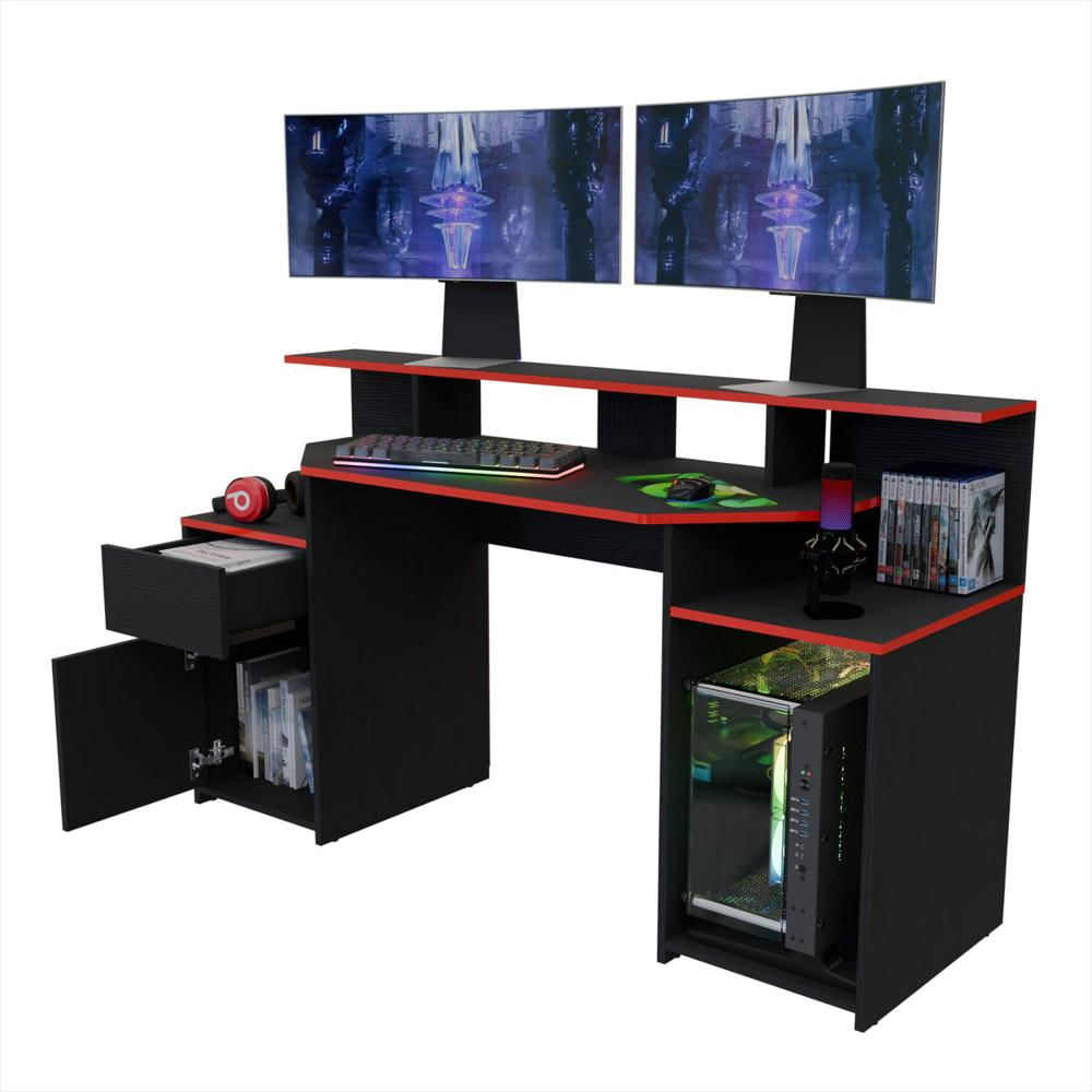 Escritorio Gamer Nick Color Wengue Rojo img #2