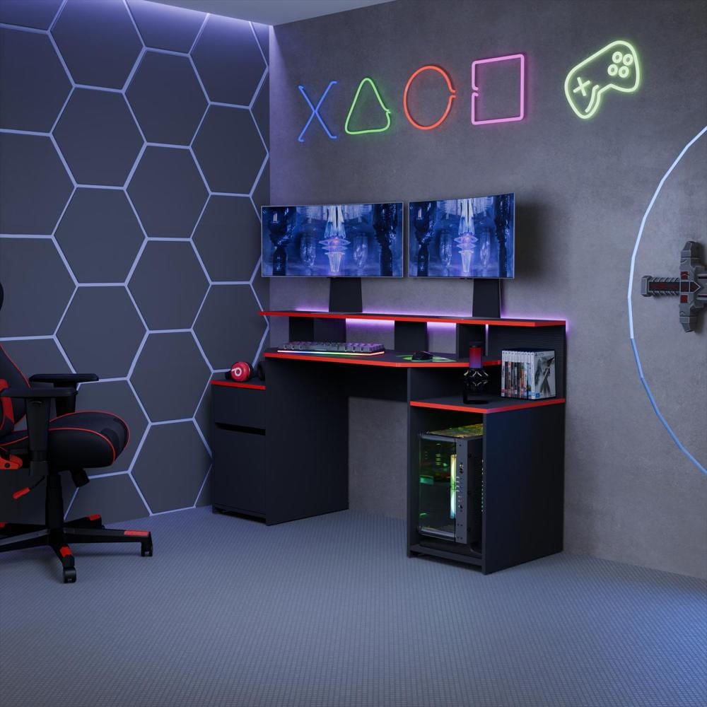 Escritorio Gamer Nick Color Wengue Rojo img #3