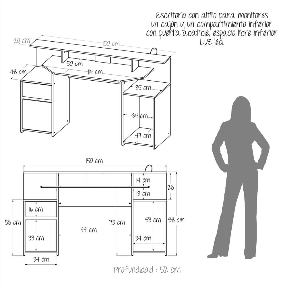 Escritorio Gamer Nick Color Wengue Rojo img #4