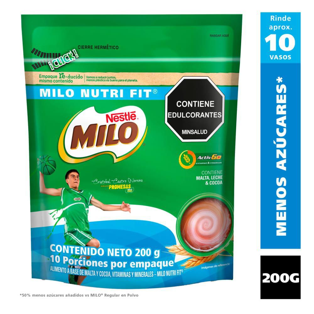 Bebida en polvo MILO NUTRI FIT menos azúcares doypack (200 gr)
