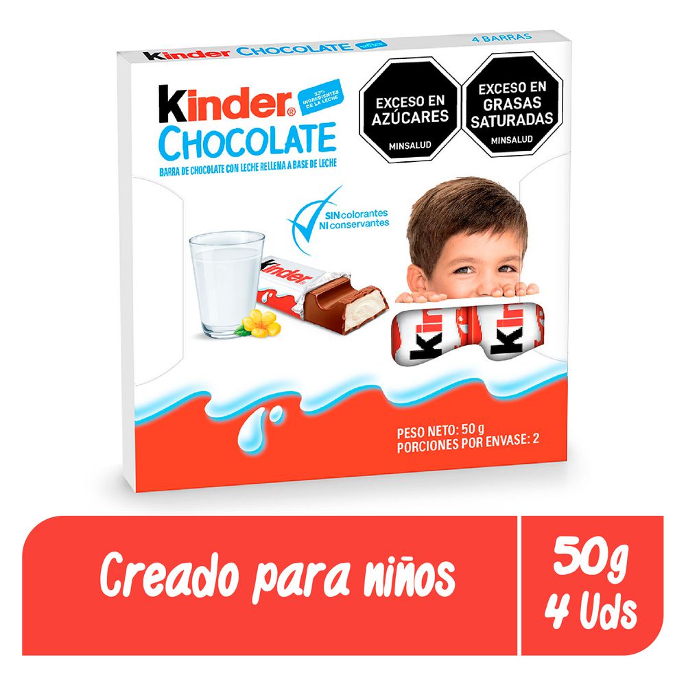 Barra KINDER Chocolate Leche x4 Unidades (50 gr)