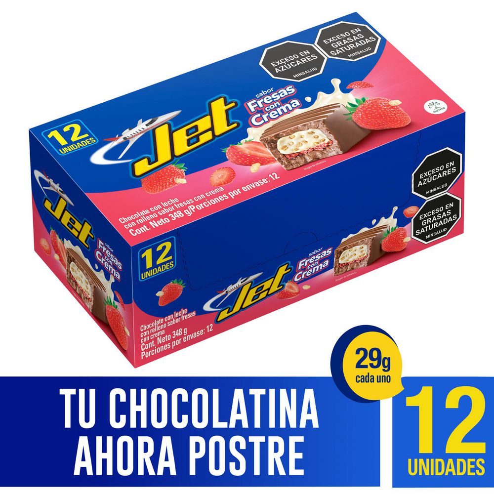 Chocolatina JET con relleno fresa con crema x12und (348 gr)