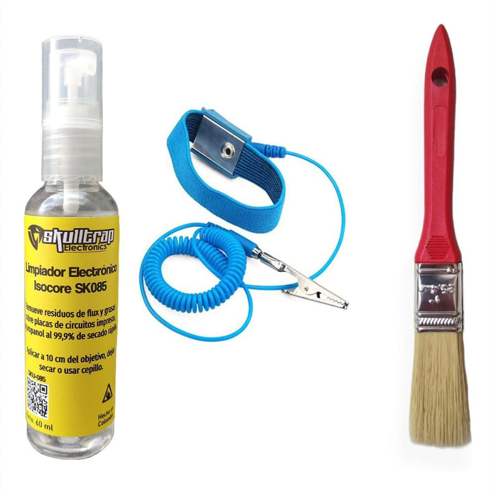 Limpiador Electrónico Alcohol Isprlco + Manilla + Brocha Limpieza