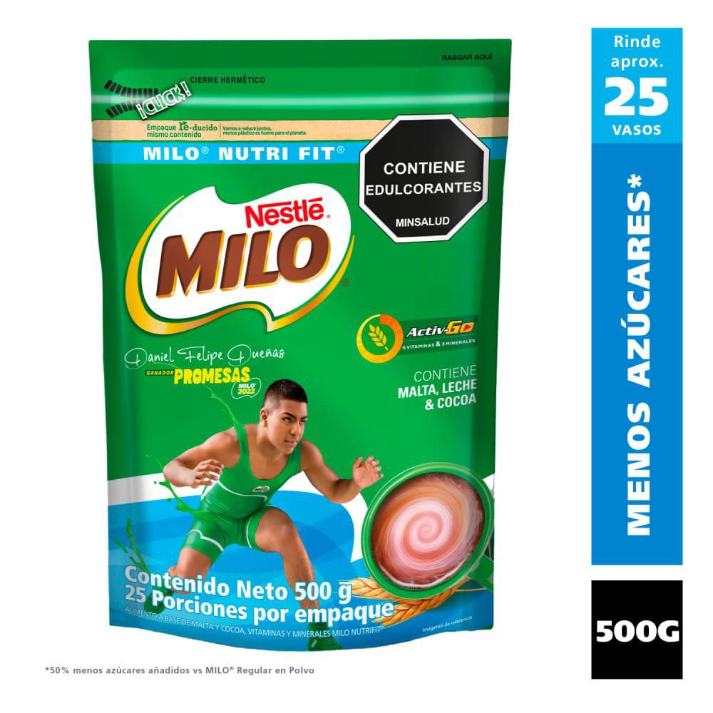 Bebida en polvo MILO NUTRI FIT menos azúcares doypack (500 gr)