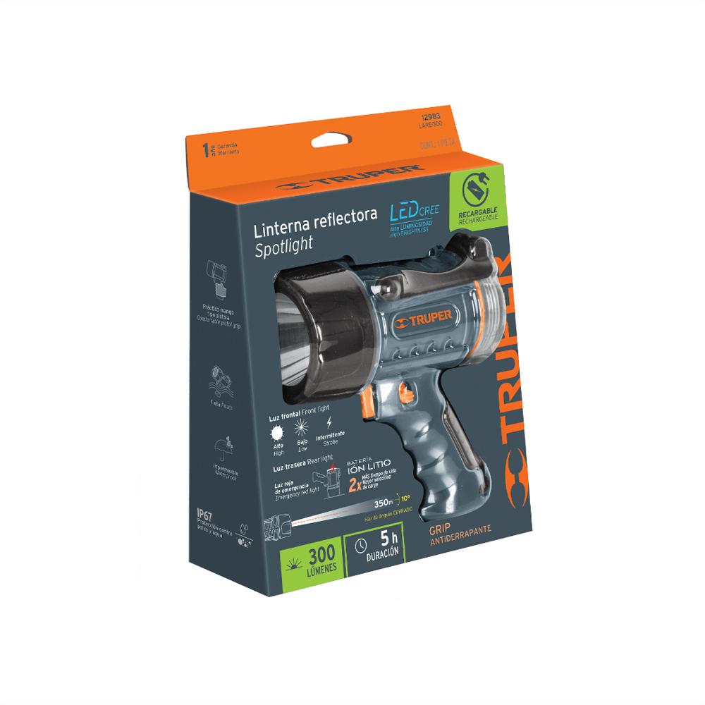 Linterna Reflectora Led 300 Lm Recargable, Truper