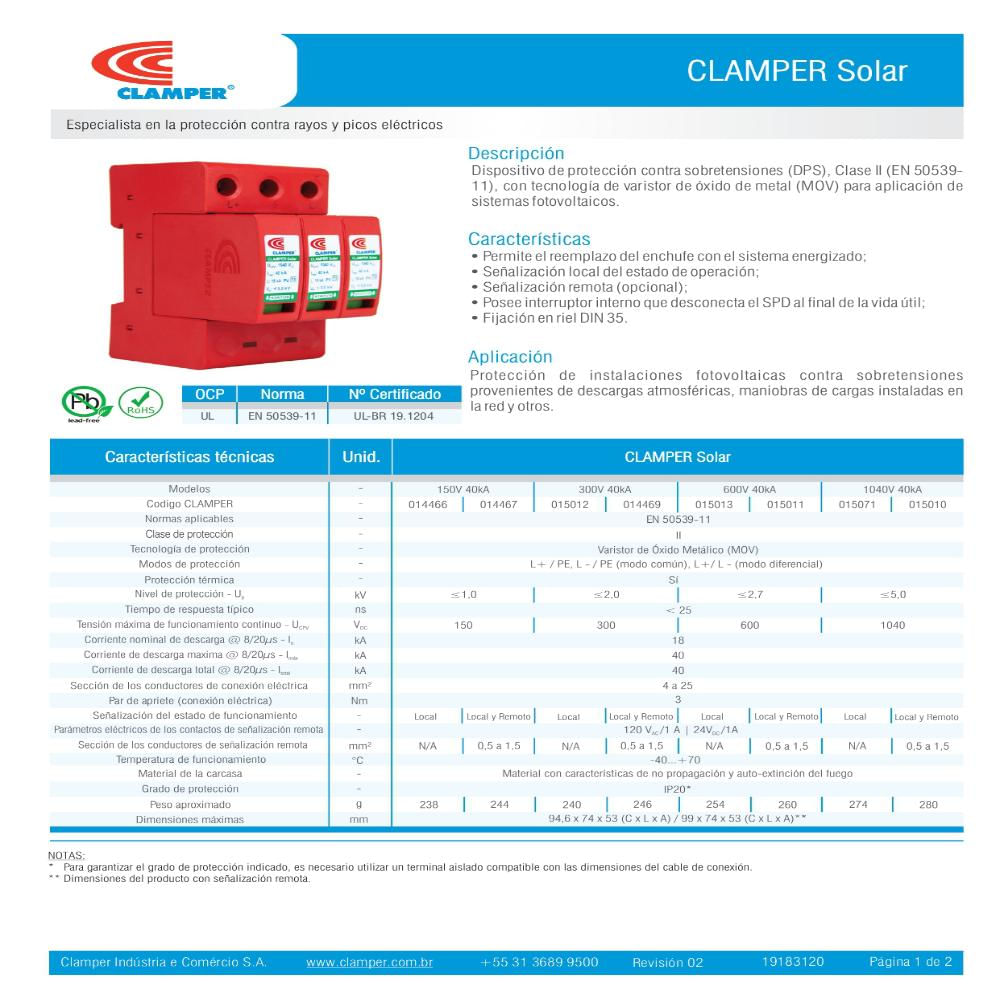 Dps Clamper Solar 150V 40Ka Supresor De Picos Clamper img #3