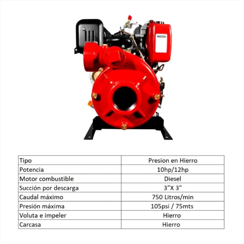 Motobomba Presión 3 Pulgadas X3 Pulgadas Diesel 12Hp/10Hp Presion Max: 100Psi/70 Mts img #4