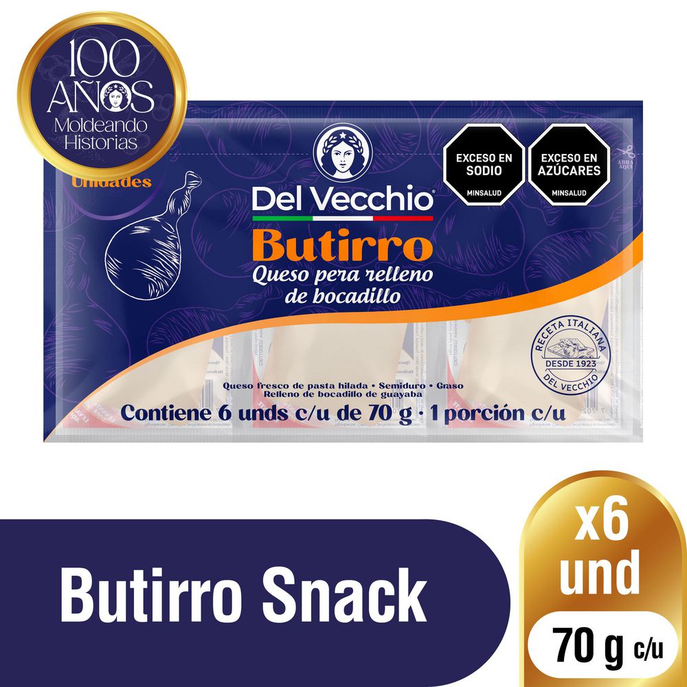 Queso pera DEL VECCHIO butirro relleno de bocadillo x6und (420  gr)