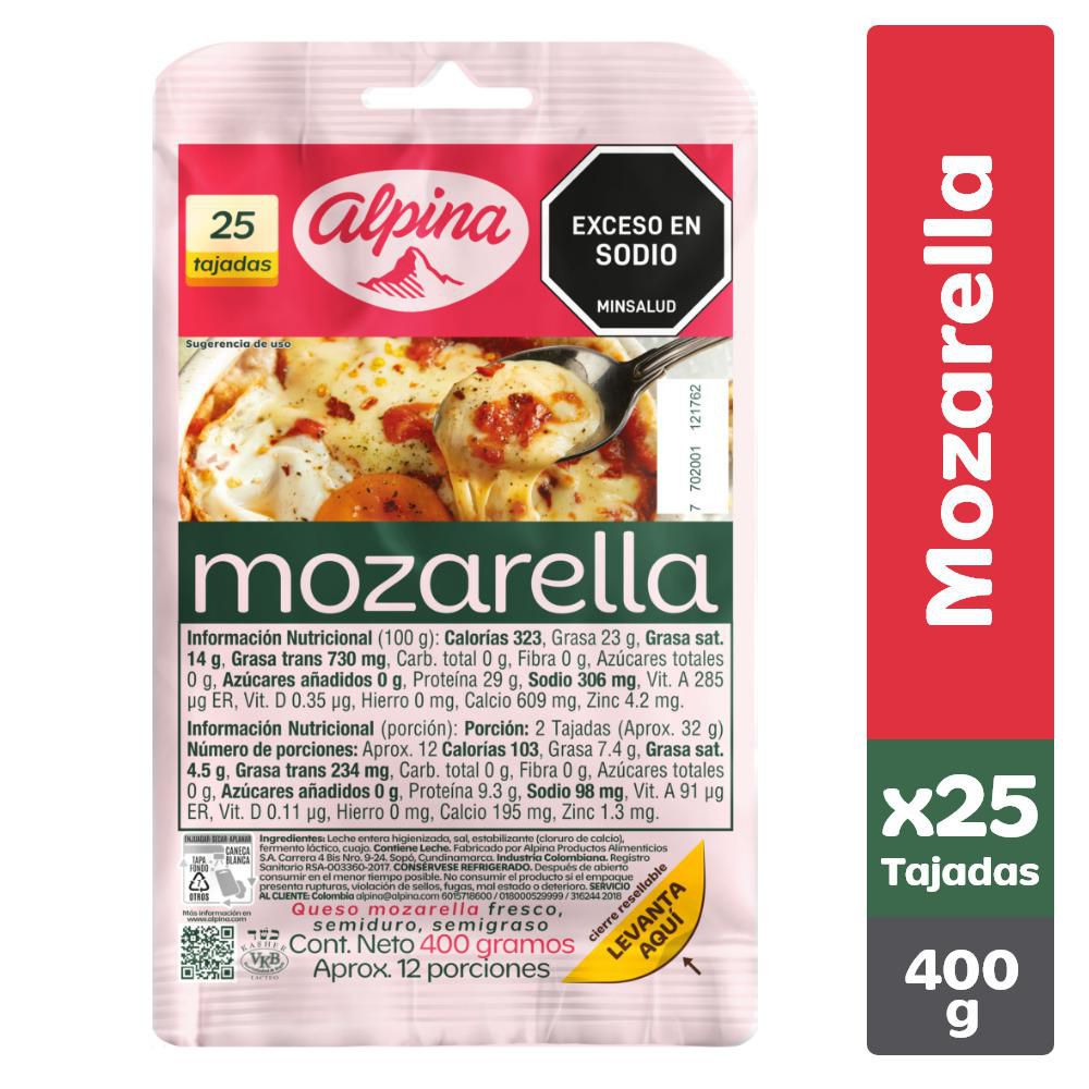 Queso Mozarella ALPINA 25 tajadas (400 gr)