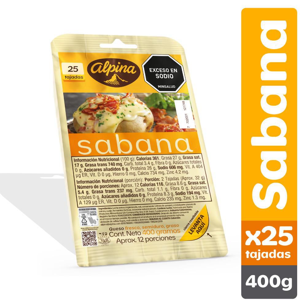 Queso Sabana ALPINA 25 tajadas (400 gr)