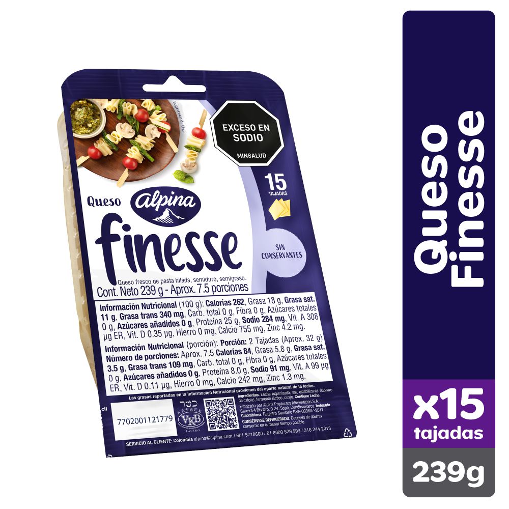 Queso Mozarella FINESSE 15 tajadas (239 gr)