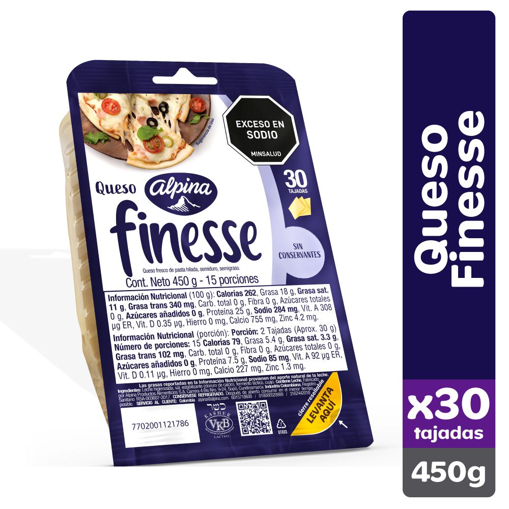 Queso Mozarella FINESSE 30 tajadas (450 gr)