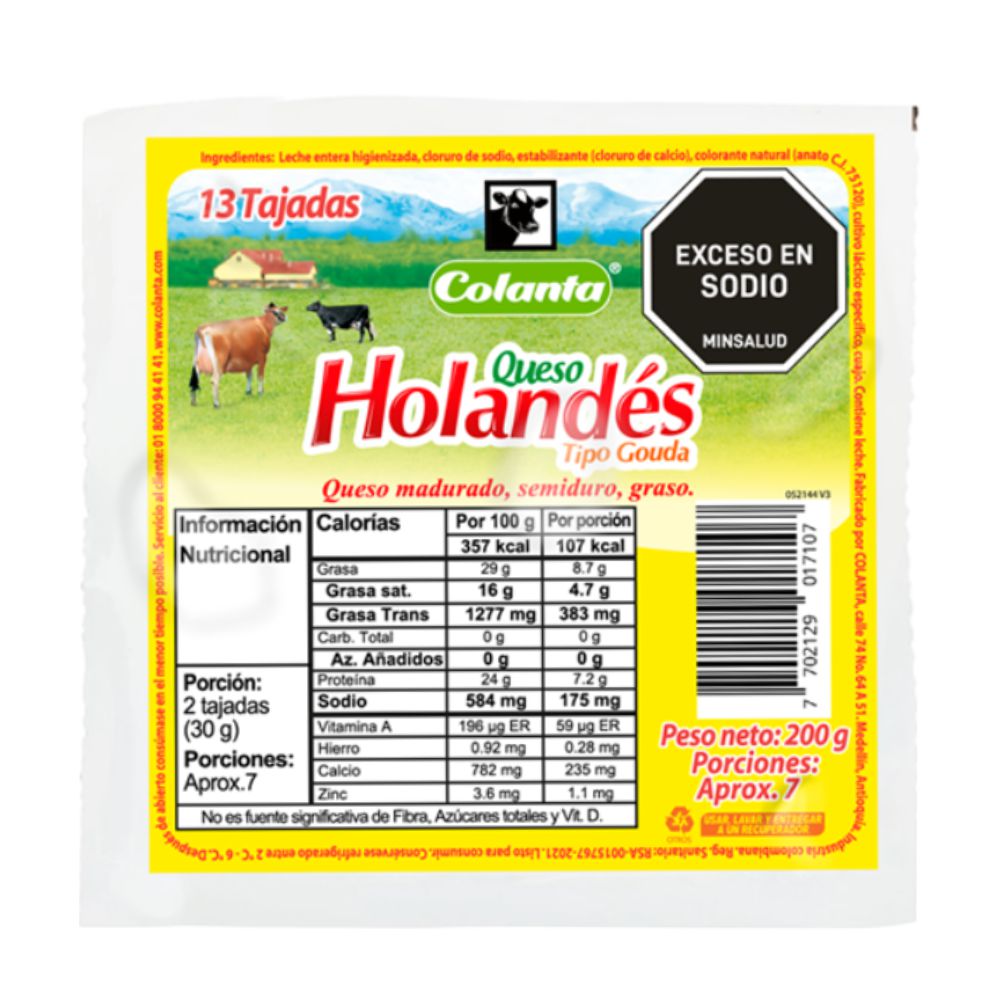 Queso holandés COLANTA madurado semiduro graso (200 gr)