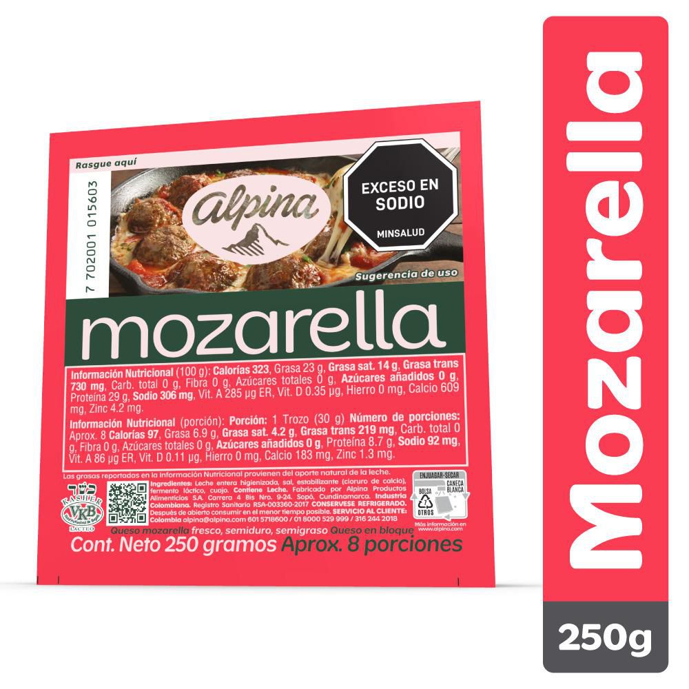 Queso Mozarella ALPINA bloque (250 gr)