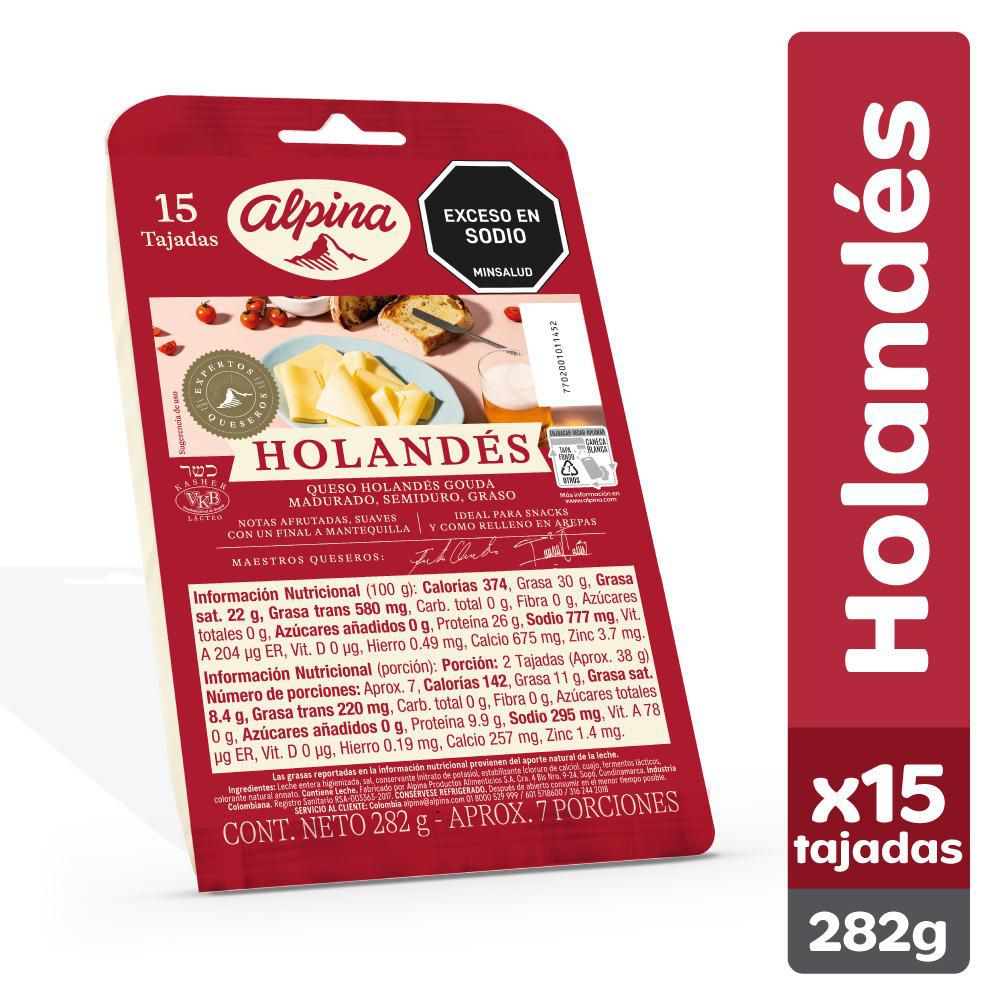 Queso Holandés ALPINA 15 tajadas (282 gr)