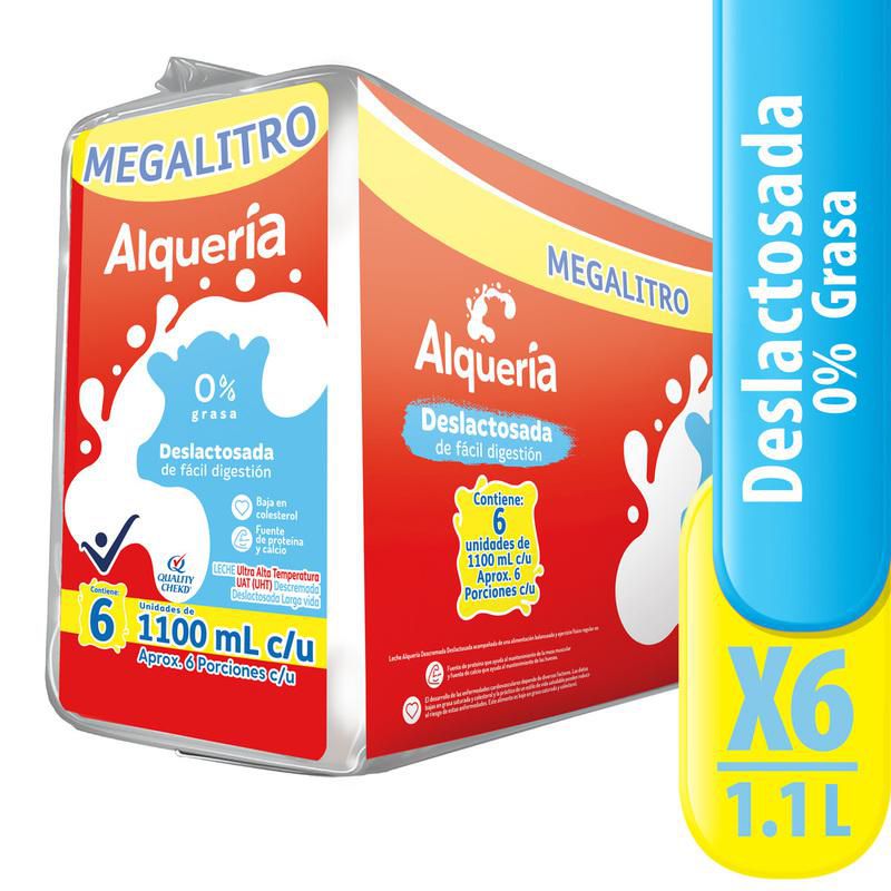Leche ALQUERIA 0% grasa deslactosada x6und 1100ml (6600 ml)