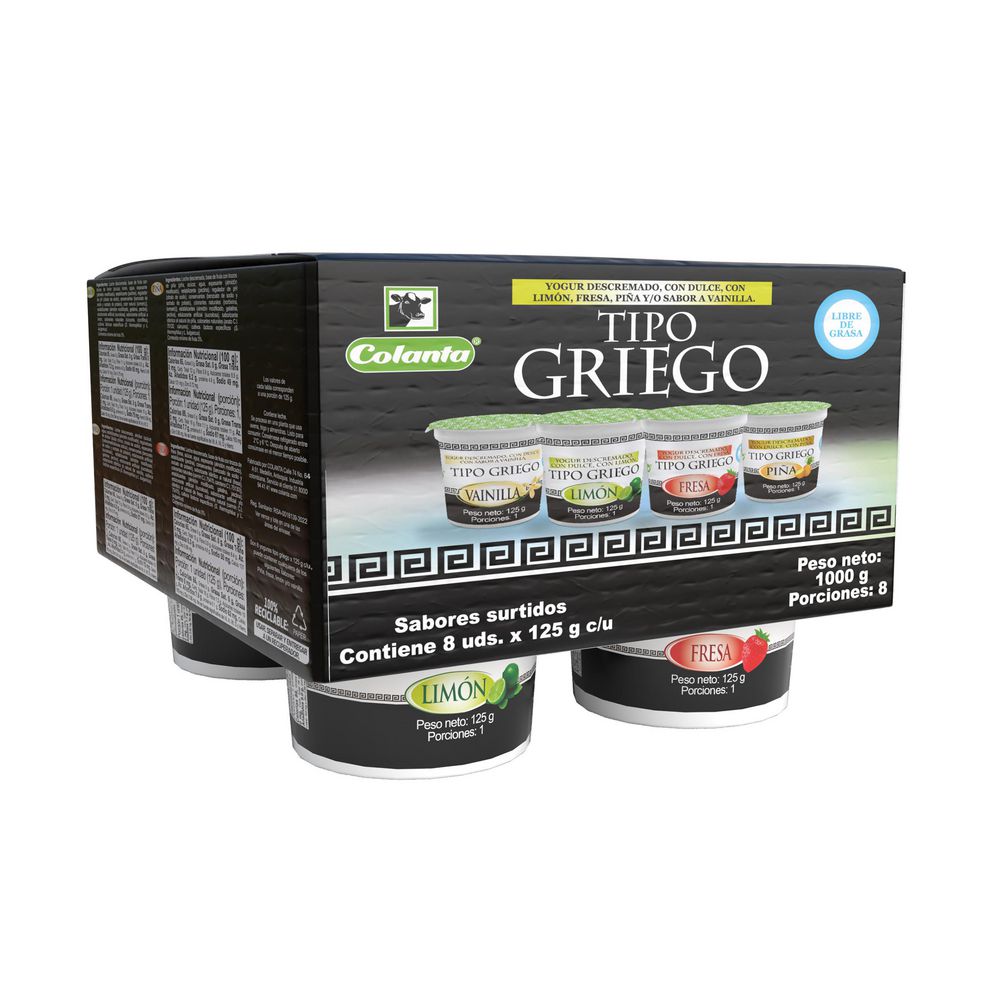 Yogurt griego COLANTA sabores surtidos x8und (1000  gr)