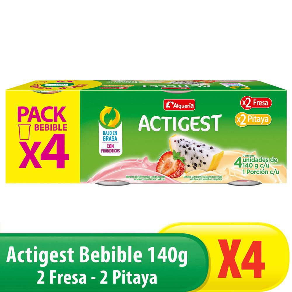 Yogurt ACTIGEST fresa y pitaya vaso x4und (560 gr)