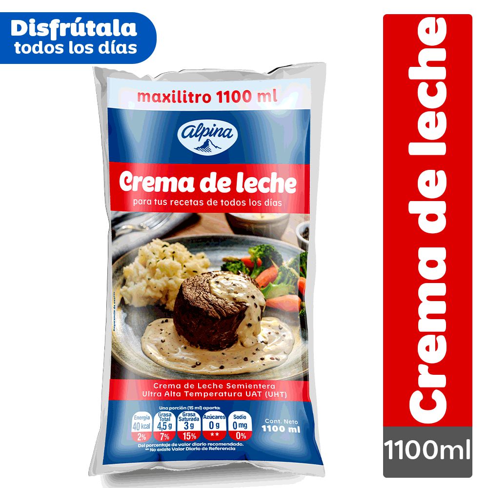 Crema de leche ALPINA semi entera bolsa (1100 ml)