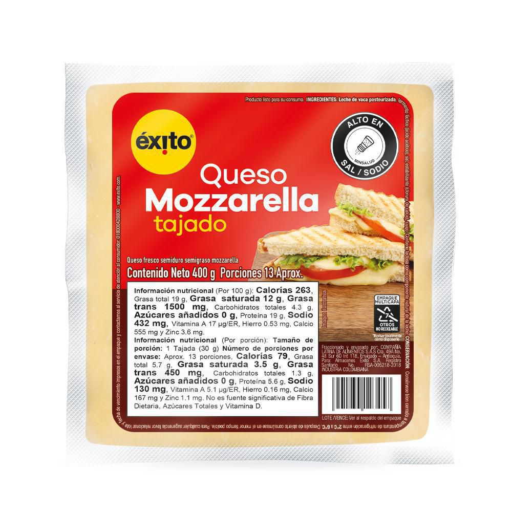 Queso mozzarella EXITO MARCA PROPIA tajado (400 gr)