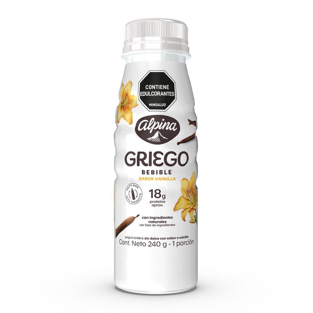 Yogurt griego ALPINA bebible sin dulce vainilla botella (240 gr)