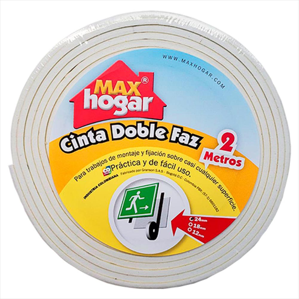 Cinta Doble Cara 2Metros 24X3mm Blanca Max Hogar