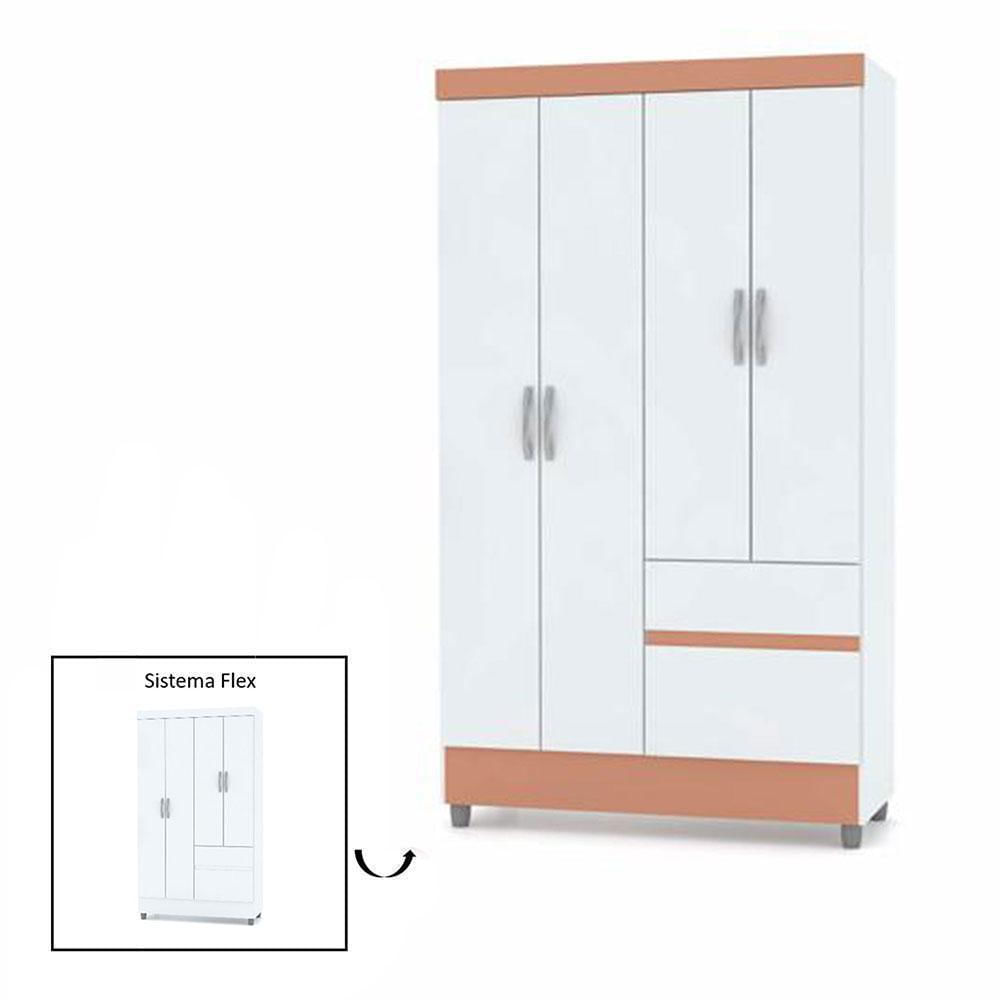 Closet 4 Puertas Con 2 Cajones Bonic Blanco/Salmón Flex