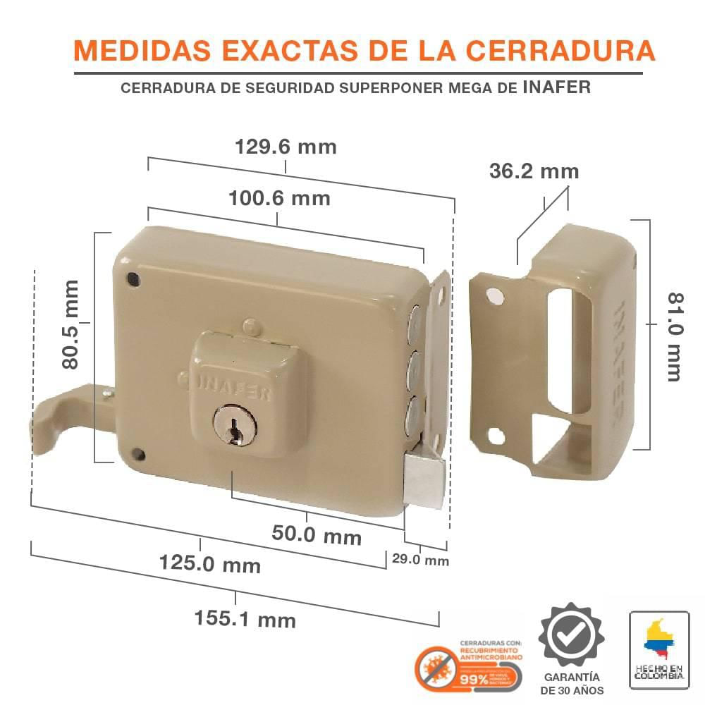 Cerradura De Sobreponer Inafer Mega Derecha img #3