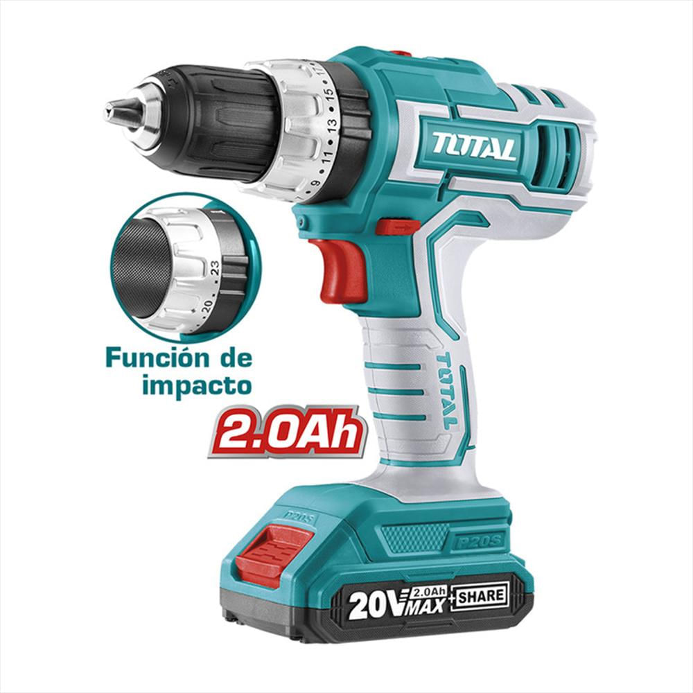 Taladro 1/2 Inalámbrico 20 V Percutor+50 Accesorios, Total