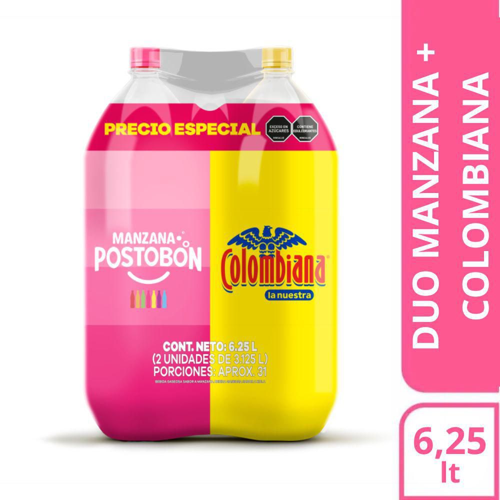 Gaseosa POSTOBON duo manzana + colombiana (6250 ml)